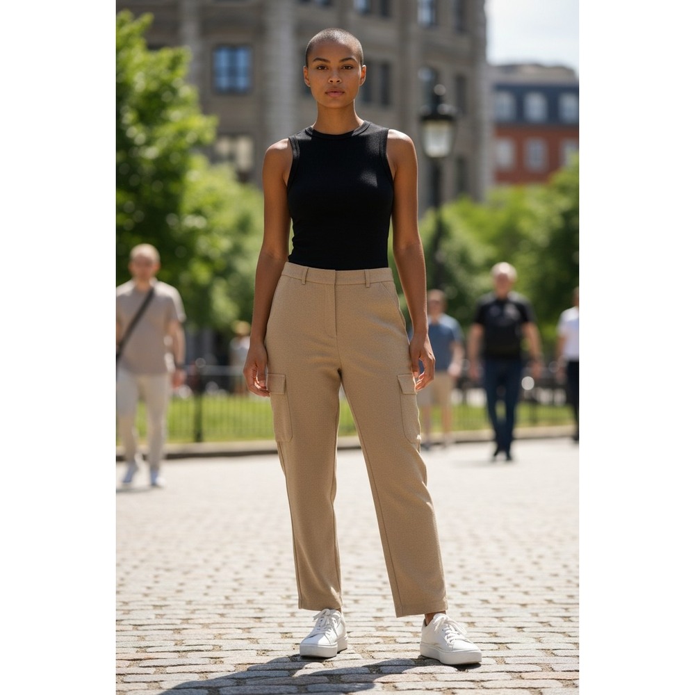 Express Womens High Rise Cargo Trouser Pants Camel Tan Wide Leg Size 10R New